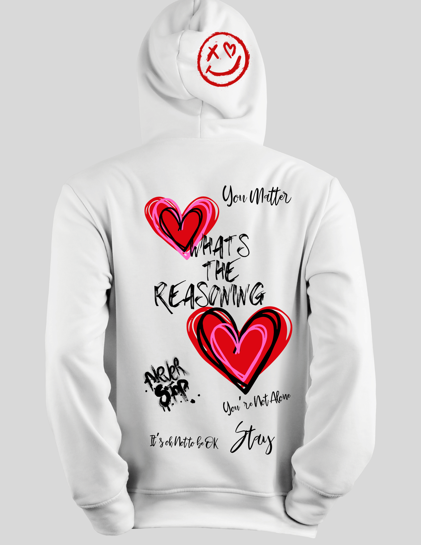 W.T.R. Hoodie w/Double Hearts, Inspirational Quotes and Graffiti Art