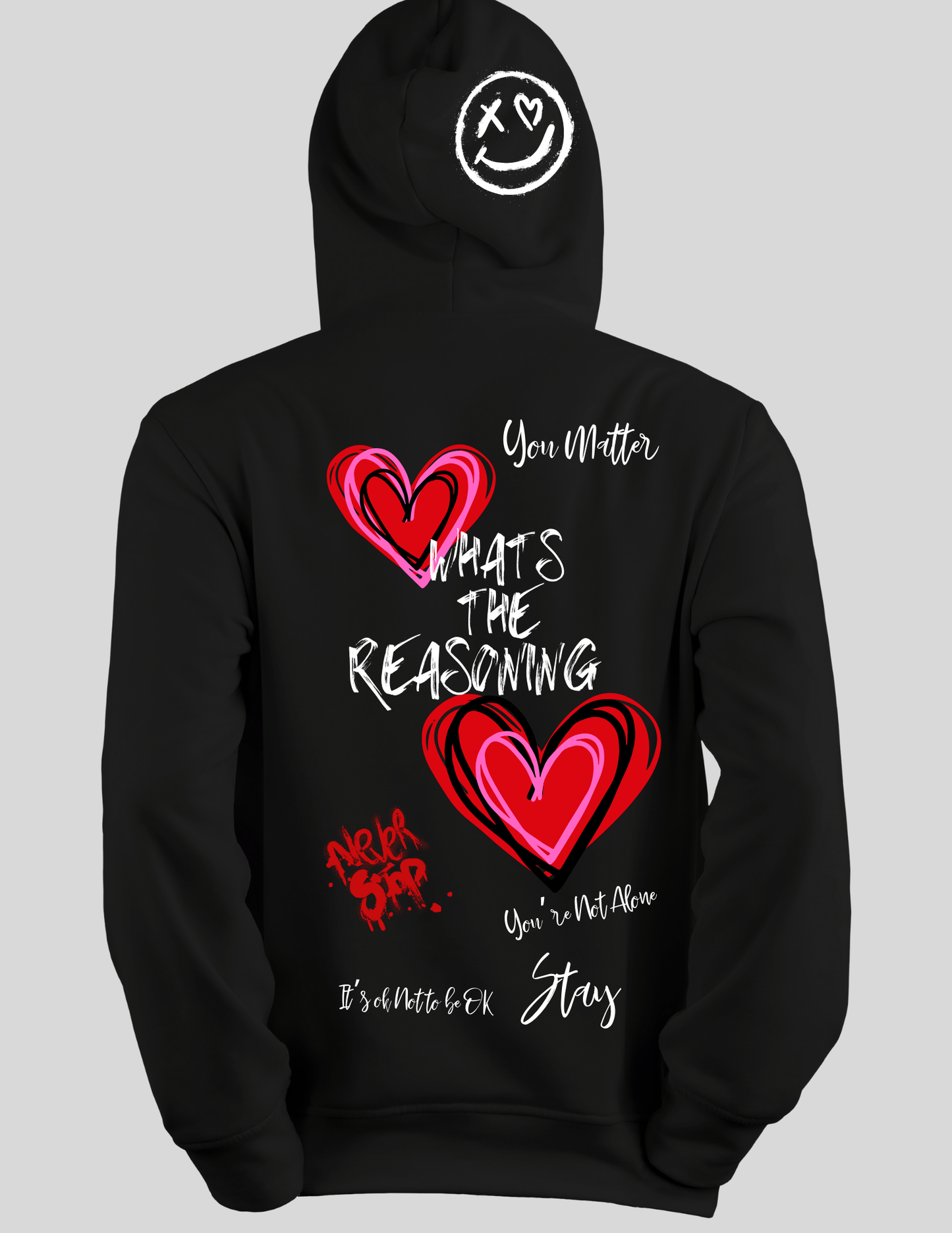 W.T.R. Hoodie w/Double Hearts, Inspirational Quotes and Graffiti Art
