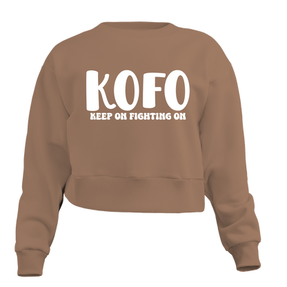 KOFO "Keep On Fighting On" Exposed Button Crew Neck Sweater