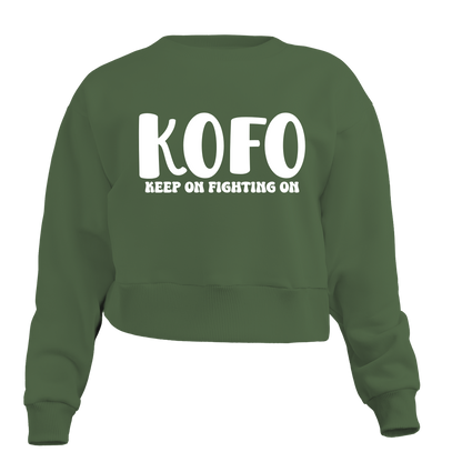 KOFO "Keep On Fighting On" Exposed Button Crew Neck Sweater