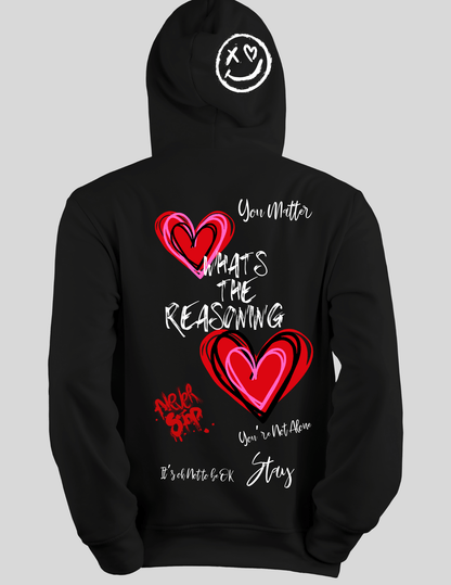 W.T.R. Hoodie w/Double Hearts, Inspirational Quotes and Graffiti Art